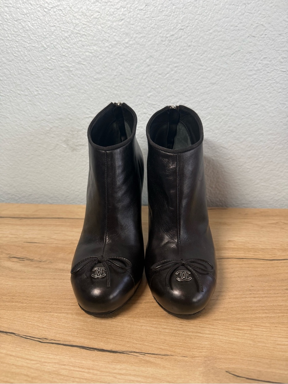 Chanel Black Leather Ankle Booties w/ CC Logo 🤍 - Picture 2 of 8
